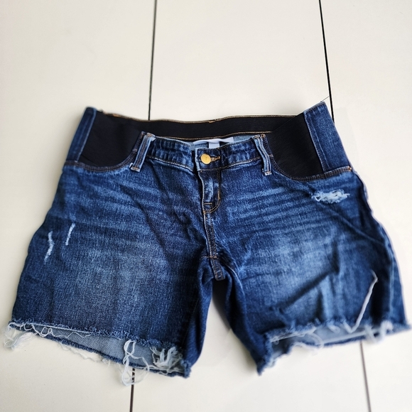 ISABEL Women's MATERNITY Denim Cut Off Jean Shorts Side Stretch Boyfriend Sz 2 - Picture 4 of 10
